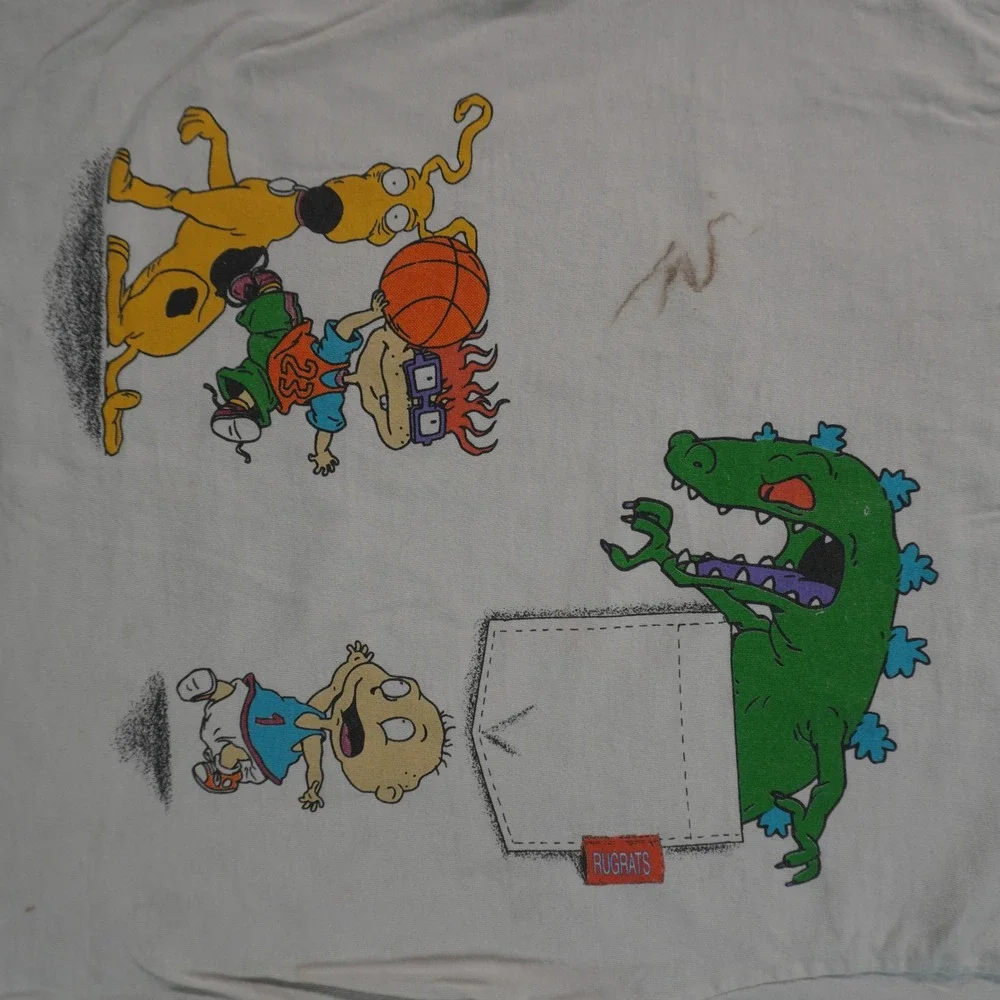 Nickelodeon Rugrats T-Shirt Kids L 6X-7 Cream 1996 Vintage Reptar Tommy Chuckie